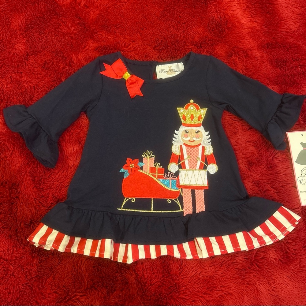 NWT Rare Editions 2T navy blues nutcracker bell sleeve 3/4 top